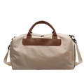Large beige yoga travel bag with brown leather handles and a detachable shoulder strap - White