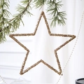 Hollow gold glitter star ornament with fine sequins for Christmas tree decoration - 17CM Large Star / Champagne