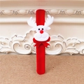 Detail of red Christmas reindeer slap bracelet made of soft felt with white antlers - Red Reindeer - No Light