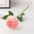 Single pink artificial peony stem with three lifelike heads and green leaves on white background - Single Head / Pink Heart