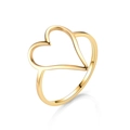 Detailed close-up of golden stainless steel hollow heart ring with professional reflections - US 6 / Gold Color Heart Ring