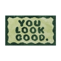 Green jacquard bath mat with YOU LOOK GOOD text and wavy border in soft flocking - YOULOOKGOOD-Green