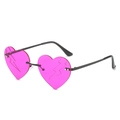Frameless pink heart sunglasses with lightning bolt detail and black metal temples - Black Frame Rose Red Lens