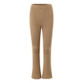 Dames gebreide flared broek in camel met geribbelde stof en hoge elastische taille - S / Broek-Camel