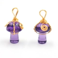 Pendentifs champignons en améthyste violette faits main avec enroulement en fil doré - Améthyste Synth Ton Or