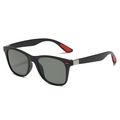 Polarized sports sunglasses with black Wellington frame, dark green lenses, and red accents - Black Green (Polarized)