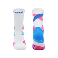 White professional basketball socks featuring pink and blue geometric brush patterns - Kids One Size / White/Rose Red