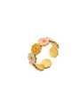 Adjustable 18k gold plated open ring with colorful enamel daisy flower patterns - Multicolor Daisy