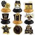Lot de 9 centres de table alvéolés noir et or pour décoration de fête du Nouvel An - Style Or Noir