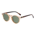 Retro round sunglasses with champagne frame, green lenses and tortoiseshell temples - Transparent Tea Frame Hawksbill Leg G15 Polarized C4