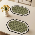 French retro olive green floral leather placemats set of 2 with cream scalloped edges - Map Shape Badge / 4 Pieces / French Vintage Style-E