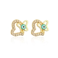 Detail of 18K gold-plated heart-shaped evil eye earrings with zircon accents and enamel - Hollow Heart Evil Eye