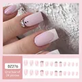 Pink and white French press-on nails with black dots and rhinestones, 24 pieces set - Glue Type / DZ276 Black Dot Rhinestone