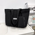 Large black corduroy tote bag with fashion instinct label and matching small purse - 43x35x27cm / Black