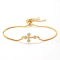 Elegant gold cross bracelet for women with zircon micro-pave and adjustable chain - Style 5