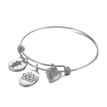 Silver stainless steel adjustable bracelet with heart, flower, and girl charms - Steel Color June (KB158047-Z)