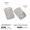 Silver wavy texture rectangular stainless steel earrings with waterproof finish - Rippled Rectangular Style - Silver (JDE2405062-S)