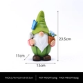 Garden gnome statue with green hat and shovel, dimensions 23.5cm height, solar resin decor - Watermelon Gnome