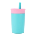 Blue and pink 304 stainless steel mini insulated coffee tumbler with straw for travel - 12oz / Straw Style / Sky Blue