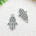 Vintage silver Hamsa hand charm with star detail and textured finish for DIY jewelry - Hamsa Hand (5x16mm)