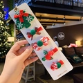 Close-up of a 5-piece Christmas hair clip set with sequins and plaid bow on card - H3-7# Christmas Tree (christmas Edition Cardboard Packaging)