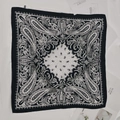 Classic black and white paisley print square silk scarf with a fine stitched edge - Small Black Square Scarf/silk Scarf (cashew Nut Pattern) / 65