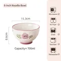 6 inch purple floral ceramic noodle bowl, 700ml capacity, microwave and oven safe - Purple Flower - 6 Inch Stone Pattern Noodle Bowl