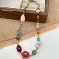 Colorful star beaded necklace with resin glass charms on vintage rustic wood background - Star Heart Beaded Style / Necklace-Multicolor