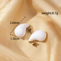 Elegant white water drop earrings with gold accents and detailed size measurements - White