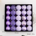 Set of 25 purple Christmas ornaments with glitter and matte finishes in a storage box - 25 Pack / Purple