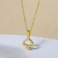 Gold plated spade heart pendant necklace with shimmering white zircon stones - N0116 Gold
