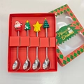 Christmas 4-piece stainless steel spoon set with silicone Santa and tree charms in red box - Silver - Figure D All Spoons 4pcs Xmas Red Box