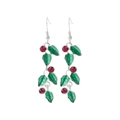 Christmas holly leaf drop earrings with red rhinestones and green enamel accents - 56. Red Diamond Leaves