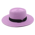 Elegant purple boater hat with a wide brim and black ribbon bow for sun protection - M (56-58cm) / Taro Purple