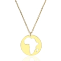 Collana con ciondolo traforato mappa dell'Africa dorata e catena in acciaio inox - Oro (Stile tondo traforato 2)