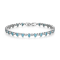 Elegant S925 sterling silver bracelet with sky blue teardrop stones and white zircon crystals - Drop Round Set / Turquoise White Gold Plated / 16.5cm
