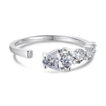 Anillo de plata de ley S925 con circonita en forma de pera y banda ajustable plateada - Estilo Abierto Bypass con Pera - Oro Blanco (DY120761)
