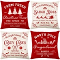 Set of 4 Christmas linen pillow covers with red and beige retro festive prints - TQYM60-34 Christmas Series B