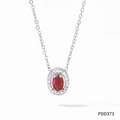Collar de acero de titanio plateado con colgante de gema roja ovalada y cristales - Estilo de gema roja ovalada plateada (PDD373)