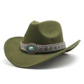 Detailed view of turquoise stone and ethnic braided band on dark green western felt hat - M (56-58cm) / Army Green
