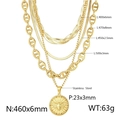 Set de collares multicapa de acero inoxidable dorado con moneda de abeja y cadena serpiente - Color Dorado (KN236058-Z)