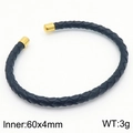 Bracciale rigido a C in pelle nera intrecciata con estremità in metallo dorato, 60x4mm - Cordino in Pelle Nera Estremità in Metallo Dorato (KB182998-KLHQ)