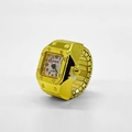 Elegant gold-tone ring watch with elastic expansion band and white square quartz dial - Square (Small Square Pink Face) / Small Square Pink Dial
