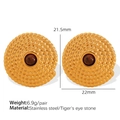 Goldene Edelstahlohrringe mit Tigerauge-Einlage und strukturierter runder Oberfläche - Stud Ohrringe / Goldenes Tigerauge
