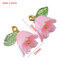 Ciondolo a fiore di mughetto rosa perla DIY con foglie verdi e anello dorato - Rosa