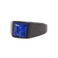 Men's wide matte black titanium steel ring featuring a square-cut deep blue gemstone - Electric Black Deep Blue Stone