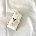 Adjustable 18k gold plated butterfly bracelet with black wings and white pearls - Black Frill Bow