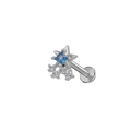 Silver labret stud featuring a blue star-shaped gem with sparkling cubic zirconia - Silver Star Blue Stone