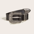 Vintage Western Gürtel aus schwarzem Krokodilleder mit Sternschnalle für Damen Kleider - Gunmetal Pentagramm Gravierte Schnalle Schwarzer Gürtel Mit Krokodiltextur