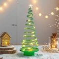 34cm green spiral LED mini Christmas tree with top star and 12cm base diameter - L Green